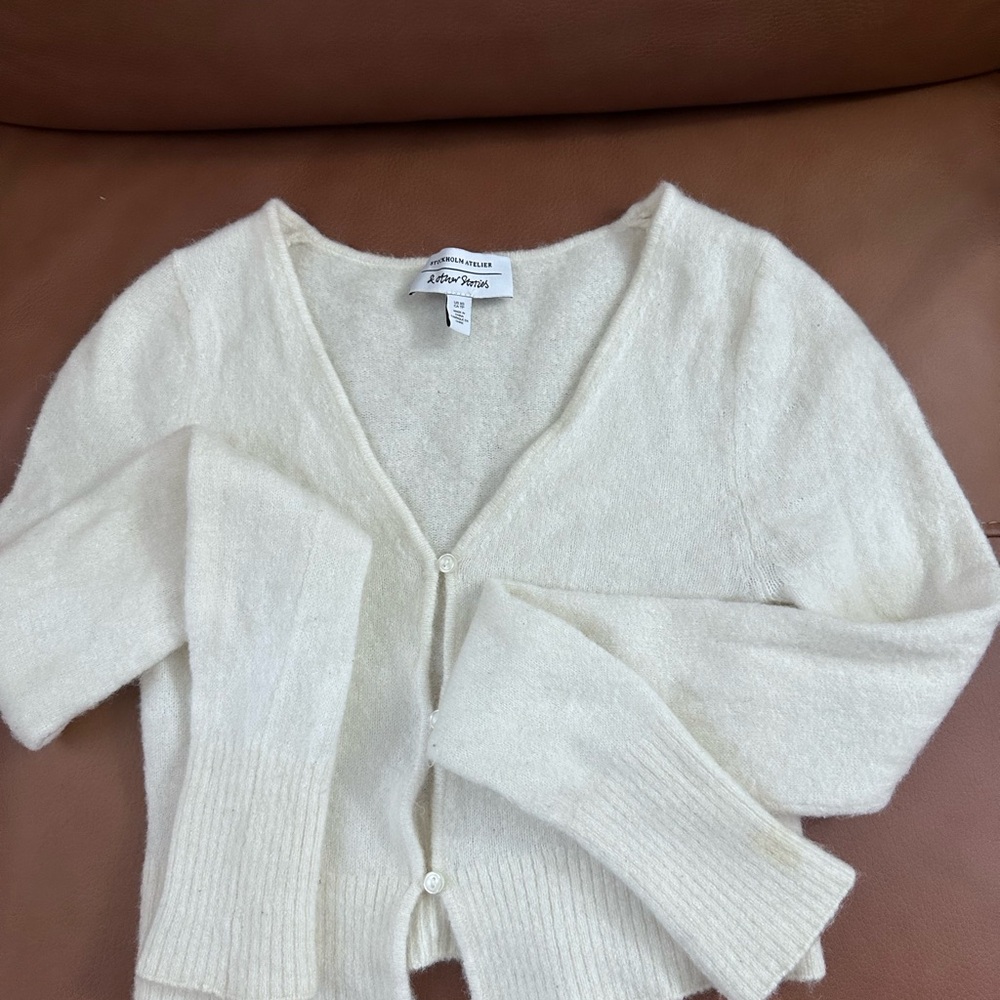 & Other Stories White Ribbed Knit Cardigan
